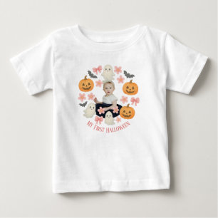 Camiseta De Bebé Mi primera Halloween   Calabaza y guirnalda