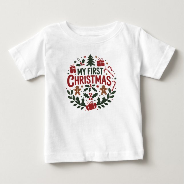 Camiseta De Bebé Mi primera Navidad 1ª Navidad Familiar Bebé Combin (Anverso)