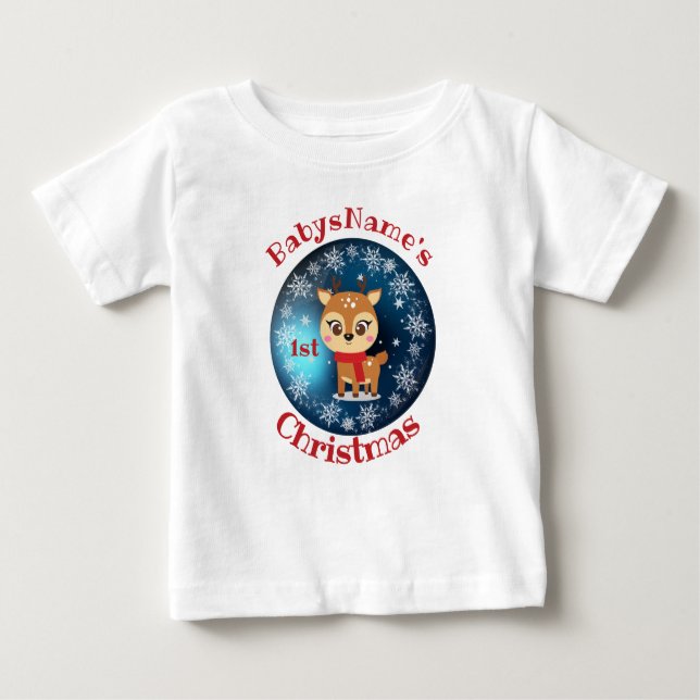 Camiseta De Bebé Mi Primera Navidad con el nombre de lindos renos b (Anverso)