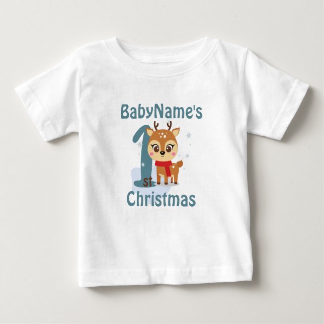 Camiseta De Bebé Mi Primera Navidad con el nombre de lindos renos u (Anverso)
