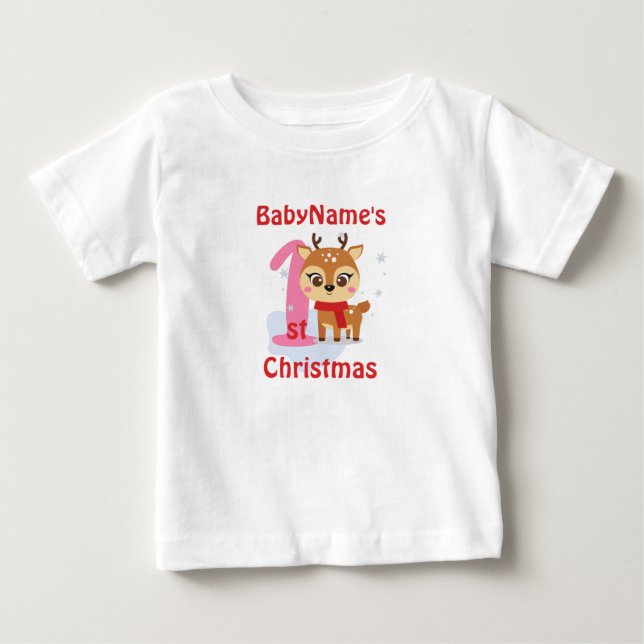 Camiseta De Bebé Mi primera Navidad con el nombre de un lindo chica (Anverso)