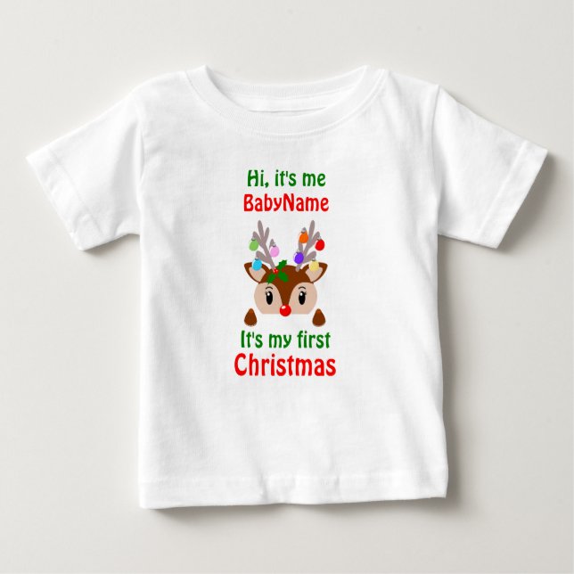Camiseta De Bebé Mi Primera Navidad con el nombre Hola soy yo (Anverso)