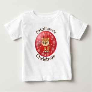 Camiseta De Bebé Mi Primera Navidad con nombre de lindo reno rojo