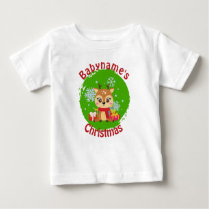 Camiseta De Bebé Mi Primera Navidad con nombre de verde lindo reno