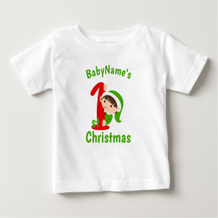 Camiseta De Bebé Mi Primera Navidad con nombre elfo verde lindo