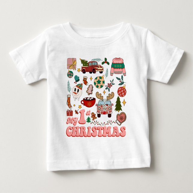 Camiseta De Bebé Mi Primera Navidad Imágenes Retro Divertidas y Lin (Anverso)
