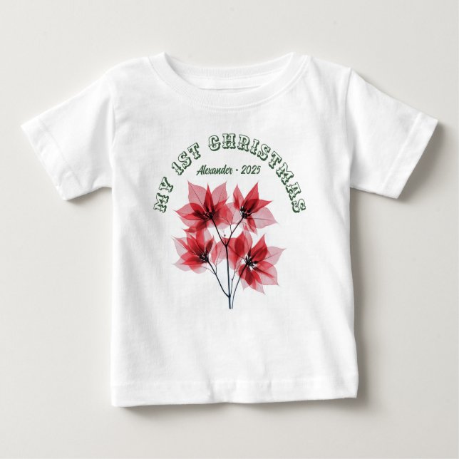 Camiseta De Bebé Mi Primera Navidad Poinsettia - Nombre de Bebé (Anverso)