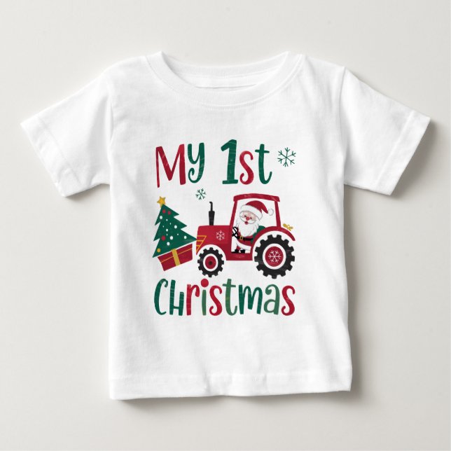 Camiseta De Bebé Mi primera Navidad Tractor Santa Cute Granja (Anverso)