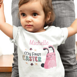 Camiseta De Bebé Mi primera Pascua con conejito personalizado rosa