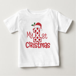 Camiseta De Bebé Mi primera tipografía de Navidad Lunares rojos lin
