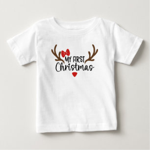 Camiseta De Bebé Mi primera tipografía de Navidad Simple Cuernos de