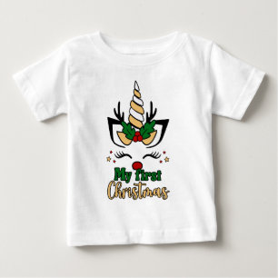 Camiseta De Bebé Mi primera tipografía de Navidad Unicornio festivo