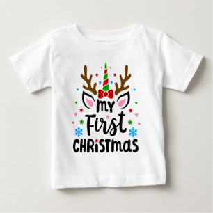 Camiseta De Bebé Mi primera tipografía de Navidad Unicornio lindo