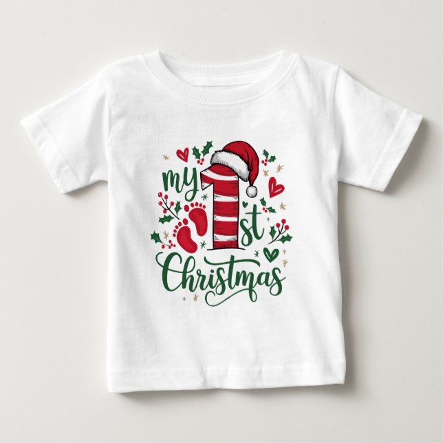 Camiseta De Bebé Mi primera tipografía navideña cuece Santa Hat (Anverso)