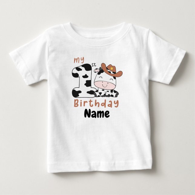 Camiseta De Bebé Mi primera vaca de cumpleaños, Personalizado Baby  (Anverso)