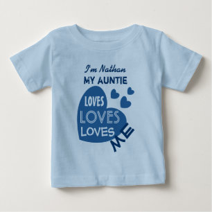 Camiseta De Bebé Mi tía me ama con corazón azul Personalizado texto