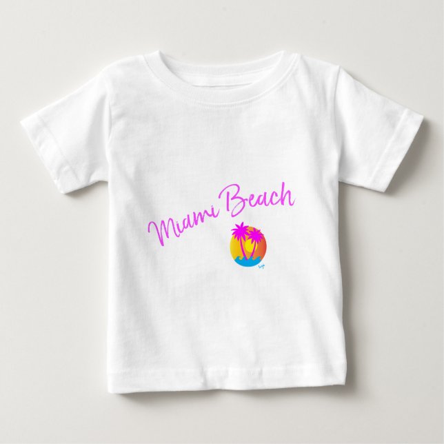 Camiseta De Bebé Miami-Beach-logo-palmeras-solares-rosadas (Anverso)