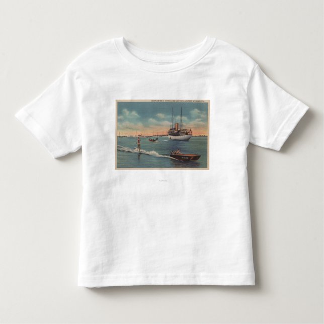 Camiseta De Bebé Miami, FL - escena del esquí acuático, barco de (Anverso)