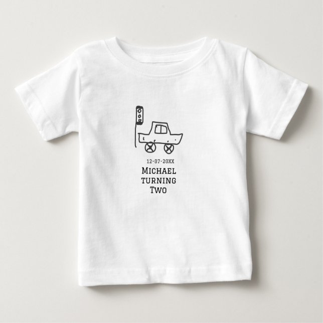 Camiseta De Bebé Michael turning two birthday toy car traffic light (Anverso)
