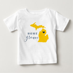 Camiseta De Bebé Michigan Cultivado en Casa   Azul y Dorado