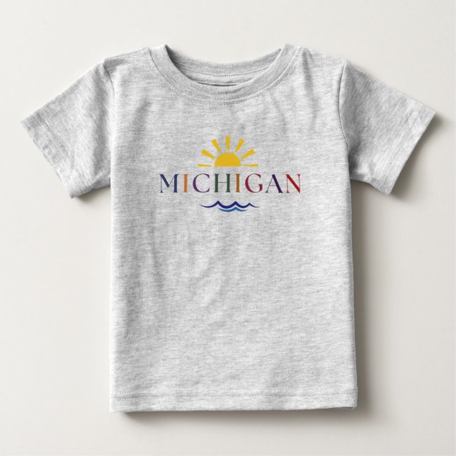 Camiseta De Bebé Michigan Tee, el texto del arcoiris infantil (Anverso)