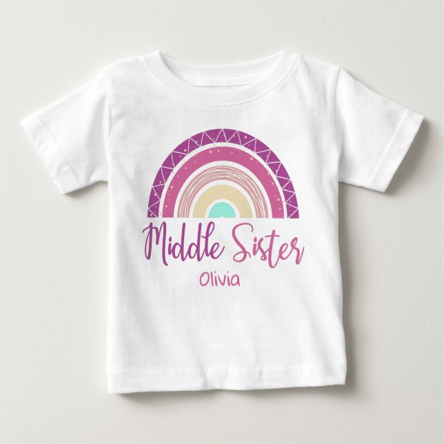 Camiseta De Bebé Middle Sister rainbow customizable name (Anverso)