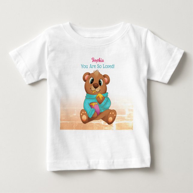 Camiseta De Bebé Miel de oso comiendo, nombre del niño y mensaje ca (Anverso)