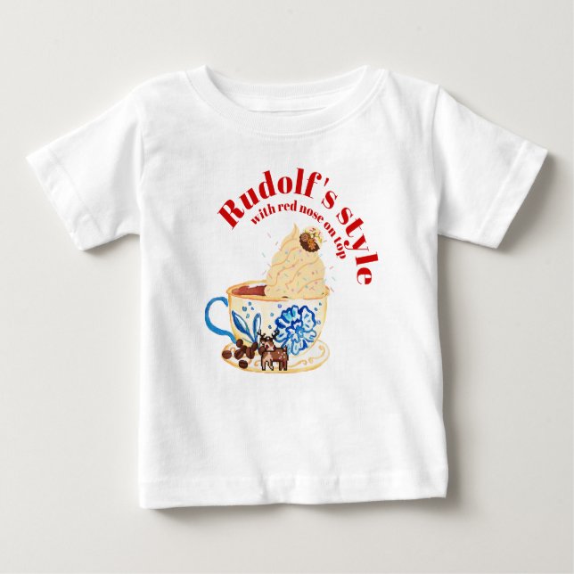 Camiseta De Bebé Mikitiez rudolf navidades de renos rojos cereza (Anverso)