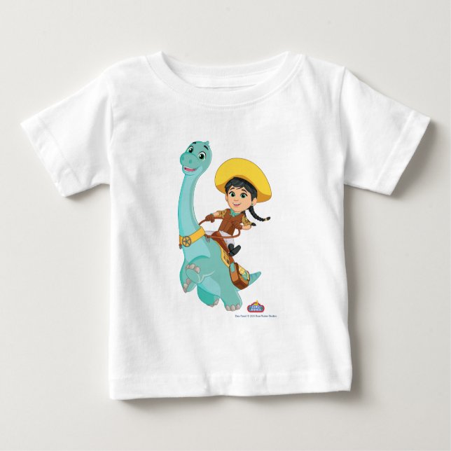 Camiseta De Bebé Min & Clover | Vaquero Feliz y Paseo en Brontosaur (Anverso)