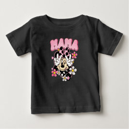Camiseta De Bebé Minnie Mouse Mama Peace Sign Flowers Black T-Shirt