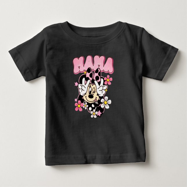 Camiseta De Bebé Minnie Mouse Mama Peace Sign Flowers Black T-Shirt (Anverso)