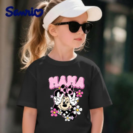 Camiseta De Bebé Minnie Mouse Mama Peace Sign Flowers Black T-Shirt