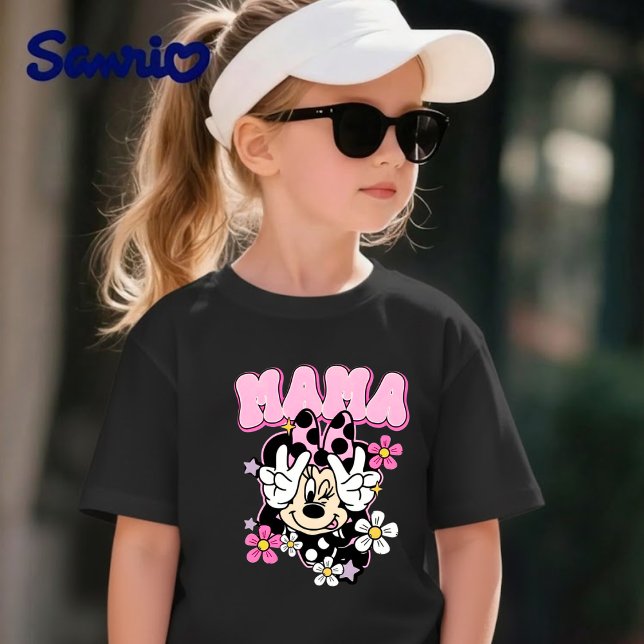 Camiseta De Bebé Minnie Mouse Mama Peace Sign Flowers Black T-Shirt (Subido por el creador)