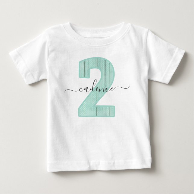 Camiseta De Bebé Mint Polka Dots Nombre personalizado Segundo Fiest (Anverso)