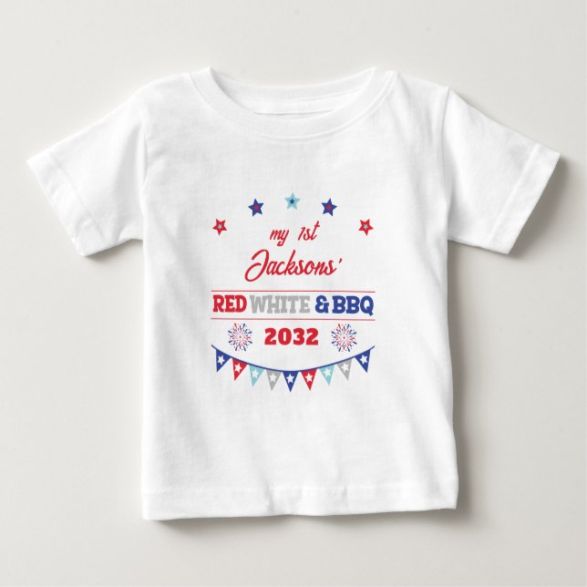 Camiseta De Bebé Mis primeros fuegos artificiales en blanco rojo y  (Anverso)