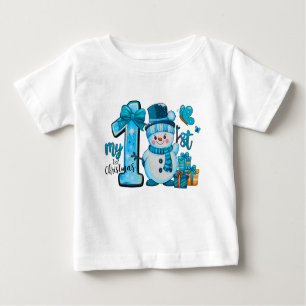 Camiseta De Bebé Mis primeros Navidades, hombre de nieve azul