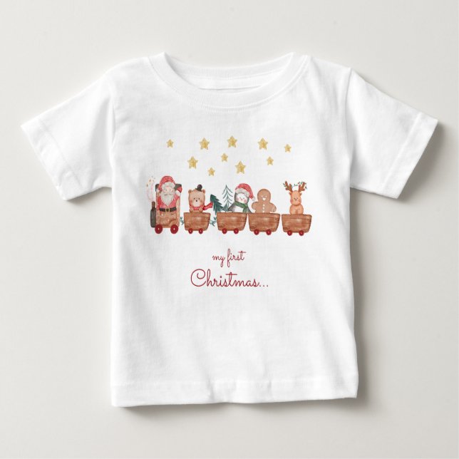 Camiseta De Bebé Mis primeros navidades navidades de acuarela entre (Anverso)