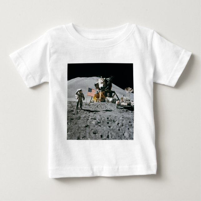 Camiseta De Bebé Misión Apolo Moon, astronauta y bandera estadounid (Anverso)