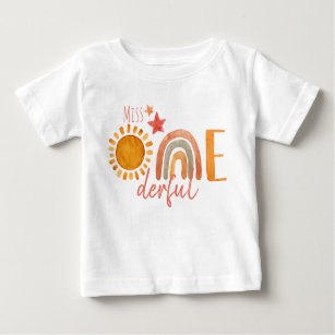 Camiseta De Bebé Miss Maravilloso Primer Cumpleaños Arcoiris y Sol