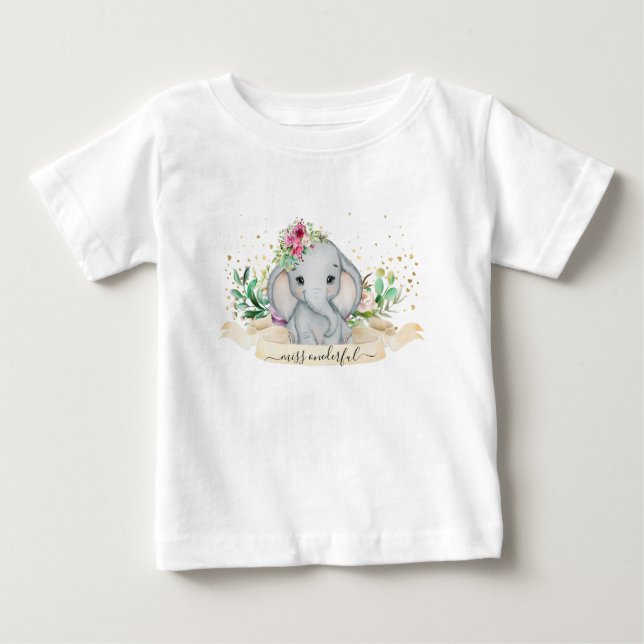 Camiseta De Bebé Miss Onemaravilloso Ilustracion de Elefante Bebé - (Anverso)
