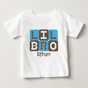 Camiseta De Bebé MOD Blocks Lil Bro - Blue & Brown Personalizado