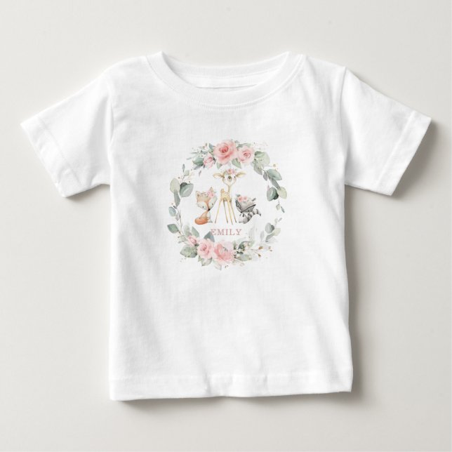 Camiseta De Bebé Moda caprichosa Woodland Rubor Floral rosa (Anverso)