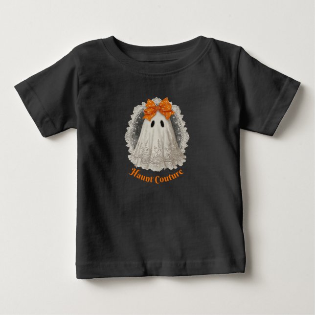 Camiseta De Bebé Moda de Terror Encaje Fantasma con Lazo Naranja (Anverso)