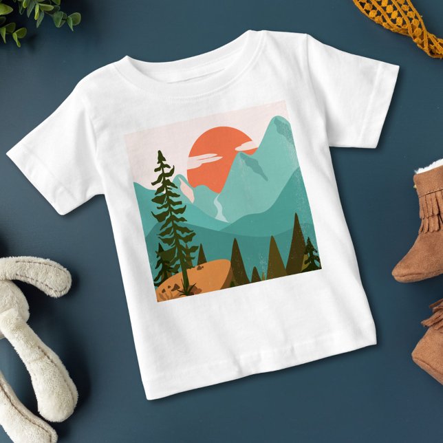 Camiseta De Bebé Modern Abstract Forest, Mountains, and Sunrise (Close up)