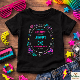 Camiseta De Bebé Modern Retro Neon 80’s 1st Birthday Party