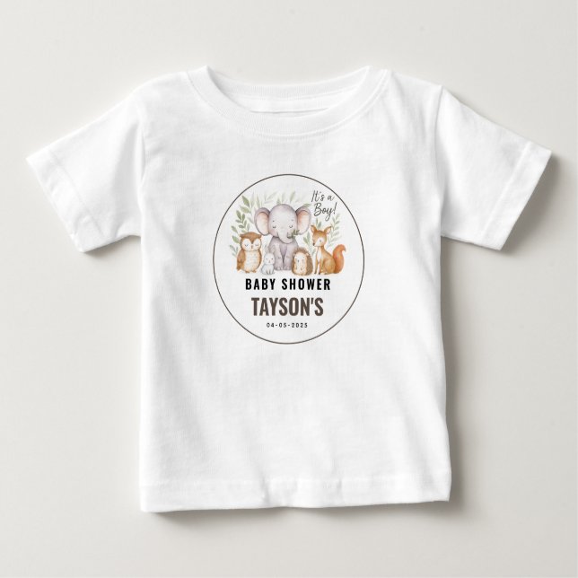 Camiseta De Bebé Modern Woodland Animals Forest Boy Baby Shower (Anverso)