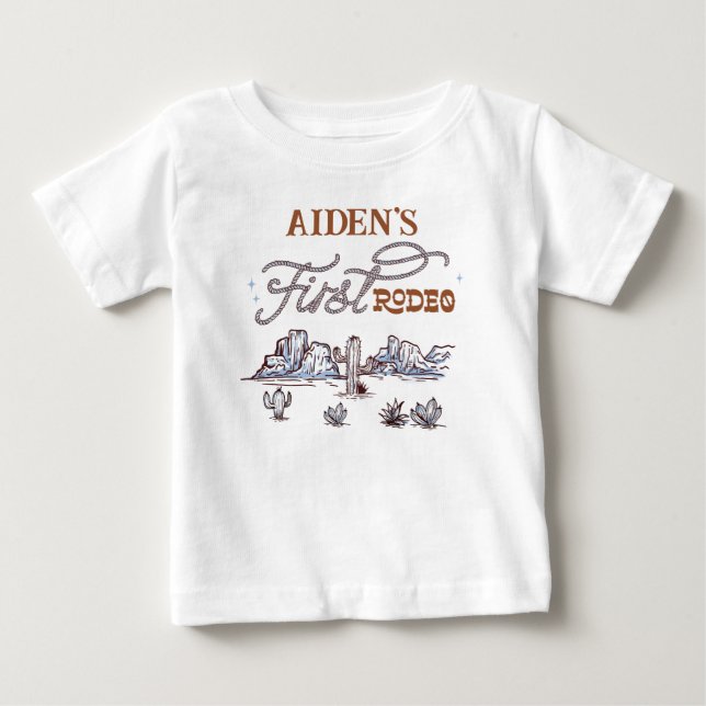 Camiseta De Bebé Moderno Desierto de Blue Brown Primer Rodeo Primer (Anverso)