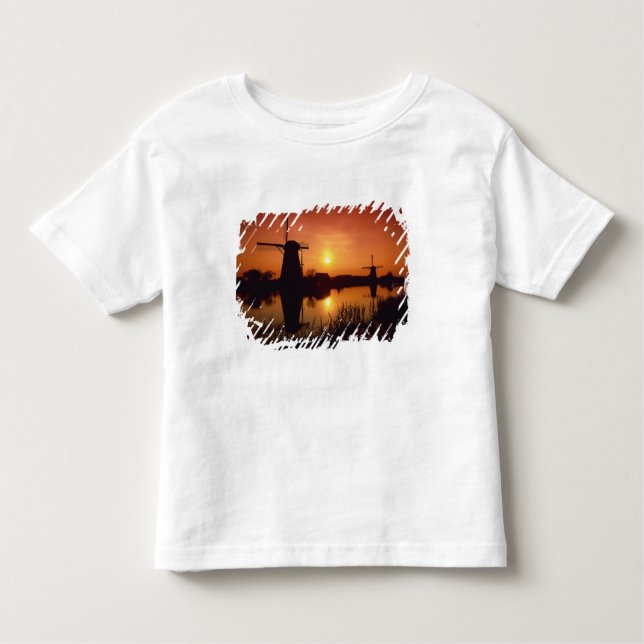 Camiseta De Bebé Molinos de viento al atardecer, Kinderdijk, Países (Anverso)