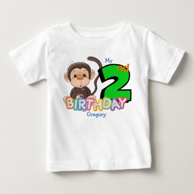 Camiseta De Bebé Mono 2 Personalizado Fiesta de cumpleaños (Anverso)