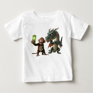 Camiseta De Bebé Mono Alegre Tomándose Selfie con Dragón Gruñón 3